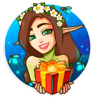 🎁 elf, woman, gift, firefly, fantasy, flower crown telegram sticker