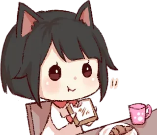 🍔 gadis kucing, anime, kawaii, sarapan, roti panggang, imut telegram sticker