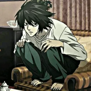 🎭 L Death Note Anime, Death Note, L, Detektyw, Kucanie telegram sticker