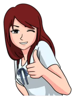 👍 donna, cartone animato, occhiolino, pollice in su, femmina whatsapp sticker