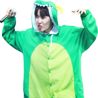 🤗 dinosauro, kpop, cantante, verde, animale, costume whatsapp sticker