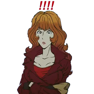‼ Fujiko Mine Lupin the 3rd Anime, Cartoon, Schockiert, Überrascht, Rote Ausrufezeichen telegram sticker