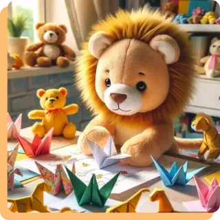 👩‍⚕️ lew, origami, pluszak, rękodzieło, zabawki, zwierzęta, pluszowy lew, sztuka z papieru whatsapp sticker