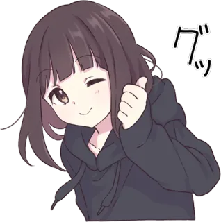 👍 Anime, Fille, Mignon, Pouce levé, Clin d'œil whatsapp sticker