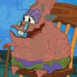 ✨ Patrick Star Spongebob Squarepants Dessin animé, Personnage, Vieux, Assis, Lunettes, Étoile de mer telegram sticker