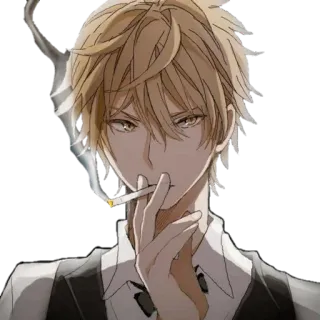 🚧 อนิเมะ, สูบบุหรี่, บุหรี่, ผมบลอนด์, ผู้ชาย telegram sticker