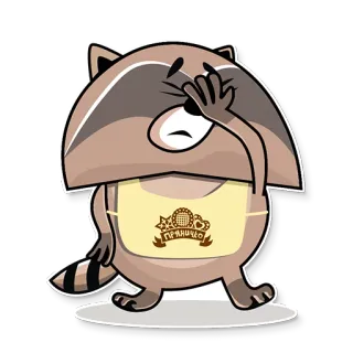 🤦‍♂️ ПРЯНИЧКО 너구리, 동물, 만화, 귀여운, 앞치마, 러시아어 텍스트 telegram sticker