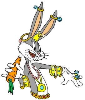 👑 Bugs Bunny dibujo animado, conejo, zanahoria, joyería, bling telegram sticker