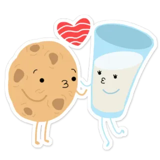 ❤ cookie, lait, dessin animé, mignon, cœur, nourriture telegram sticker