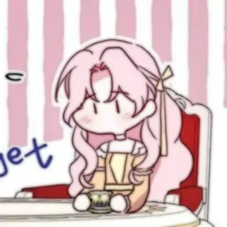 🍭 get จิบิ, น่ารัก, อนิเมะ, ผมสีชมพู, นั่ง, ชา telegram sticker