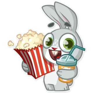 🍿 うさぎ, ポップコーン, 飲み物, 可愛い, 動物, 漫画 telegram sticker
