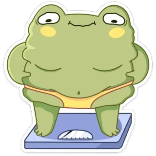 🥲 กบ, น้ำหนัก, ตาชั่ง, การ์ตูน, สัตว์, ตลก, น่ารัก, สติกเกอร์ telegram sticker