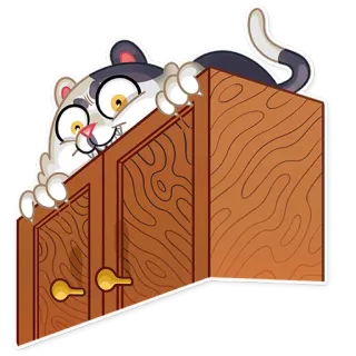 😈 chat, dessin animé, illustration, autocollant, porte, animal whatsapp sticker