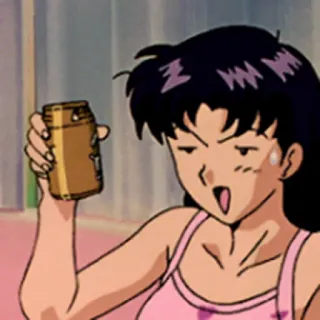 😅 Misato Katsuragi Neon Genesis Evangelion Аниме, Женщина, Напиток, Пот, Уставший, Мисато Кацураги, Евангелион whatsapp sticker