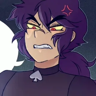 ♠️ enojado, dibujos animados, pica, pelo morado, ojos rojos telegram sticker