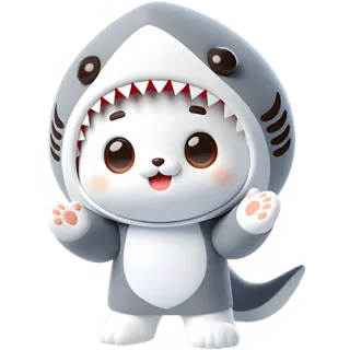 ☺️ mignon, requin, animal, dessin animé, kawaii, personnage, costume telegram sticker