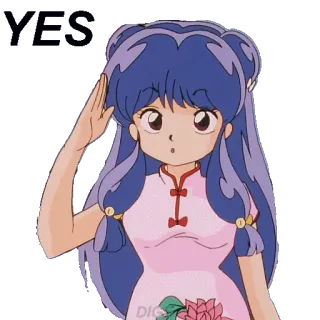 👍 YES anime, chica, saludo, dibujos animados, rosa, azul whatsapp sticker