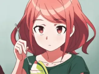 π€¨ anime, girl, eating, dessert, spoon, cute, illustration telegram sticker