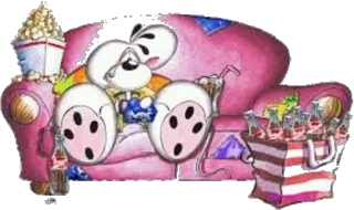❤ Desenho animado, Sofá, Pipoca, Refrigerante, Preguiçoso, Relaxante, Conforto telegram sticker