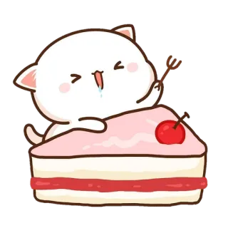 😋 Katze, Kuchen, Kawaii, Süß, Kirsche, Dessert telegram sticker