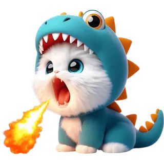 🔥 猫, 恐竜, かわいい, 動物, 火, 漫画 telegram sticker