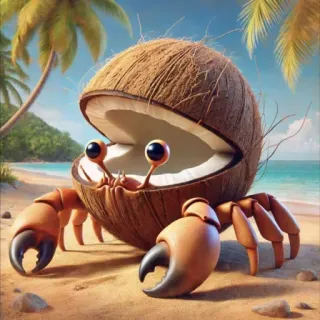 🤩 granchio, cocco, spiaggia, tropicale, animale, mare, estate, vacanza telegram sticker