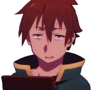 😣 Kazuma 动漫, 汗, 恼火, 表情, 和真 telegram sticker
