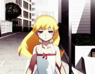 🌟 Shinobu Oshino Monogatari 애니메이션, 소녀, 금발, 오시노 시노부, 모노가타리, 걷기, 캐릭터 telegram sticker
