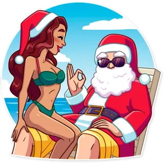 👌 Santa Claus Santa, Christmas, beach, bikini, summer, cartoon telegram sticker