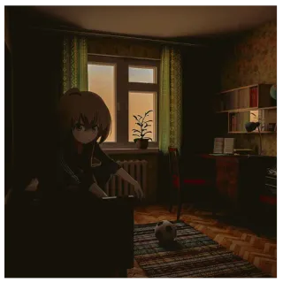 🕰 Anime, Fille, Chambre, Fenêtre, Intérieur, Ballon de foot telegram sticker