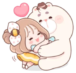 🤗 süß, kawaii, Bär, Mädchen, Umarmung, Freundschaft, Cartoon whatsapp sticker