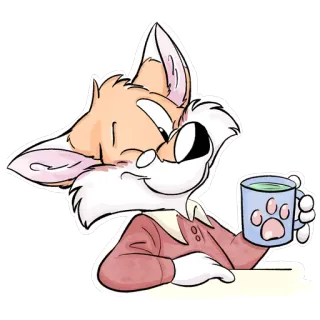 😉 fuchs, cartoon, tier, süß, kaffee, tee, tasse telegram sticker