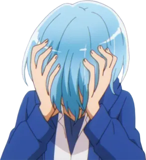 😢 anime, kartun, rambut biru, sedih, frustrasi, kesal, emosional telegram sticker