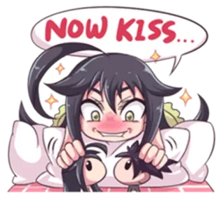 😘 NOW KISS... kiss, cartoon, cute, anime, love, speech bubble, kawaii telegram sticker