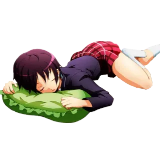 😴 Anime, Ragazza, Dormire, Cuscino, Uniforme, Scolara telegram sticker