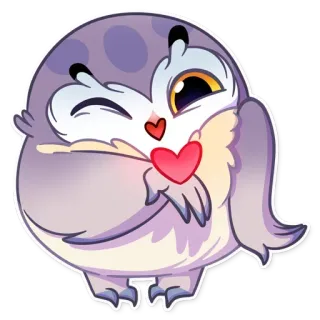 😘 猫头鹰, 可爱, 卡通, 爱心, 爱, 眨眼 telegram sticker