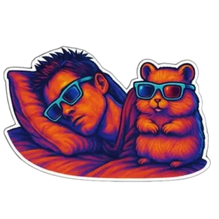 👓 ผู้ชาย, แฮมสเตอร์, แว่นกันแดด, นอนหลับ, การ์ตูน, สัตว์เลี้ยง, สัตว์ telegram sticker