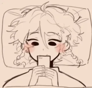 🌟 Anime, Kreskówka, Senny, Telefon, Łóżko, Kawaii telegram sticker