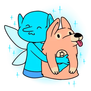 ❤️ dibujo animado, perro, hada, fantasía, bitcoin, criptomoneda, animal telegram sticker
