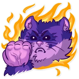 👊 生气, 猫, 拳头, 火, 卡通, 暴力, 威胁 telegram sticker