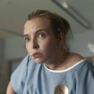🌙 Villanelle Killing Eve Villanelle, Killing Eve, Jodie Comer, Krankenhaus, superb, lustig, Gesichtsausdruck telegram sticker
