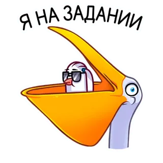 😎 Я НА ЗАДАНИИ pelikaan, vogel, cartoon, missie, zonnebril, dier, grappig whatsapp sticker