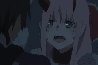 😭 Zero Two Darling in the Franxx Anime, Zero Two, Darling in the Franxx, pinke Haare, Hörner telegram sticker