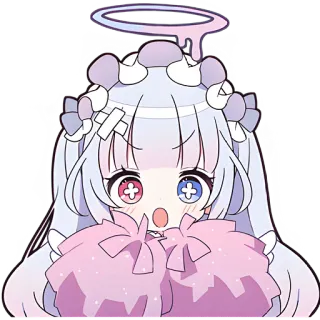 ✊ anime girl, cute, kawaii, angel, halo, cheerleader, pink pom poms, sticker telegram sticker