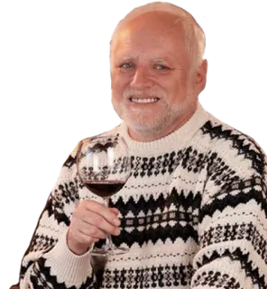 🍺 Hide the Pain Harold meme, hiding pain, Harold, smile, wine, old man, sweater, awkward telegram sticker