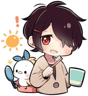 ☀ Anime, Fofo, Escova de dentes, Manhã, Desenho animado, Sol, Chibi, Escovando os dentes telegram sticker