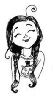 😌 fille, dessin animé, chat, chapeau, tresses, sourire, dessin whatsapp sticker