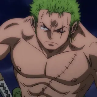 🐉 Zoro One Piece Аниме, One Piece, Зоро, мечник, шрам, зеленые волосы, мускулистый telegram sticker