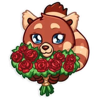 🌹 panda rojo, flores, ramo, animal, lindo, dibujos animados whatsapp sticker