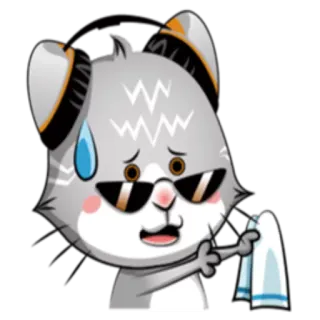 😦 gato, gafas de sol, sudor, dibujos animados, animal, lindo, personaje whatsapp sticker